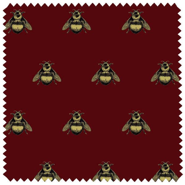 Napoleon Bee Velvet Black & Gold on Crimson | Timorous Beasties Fabric