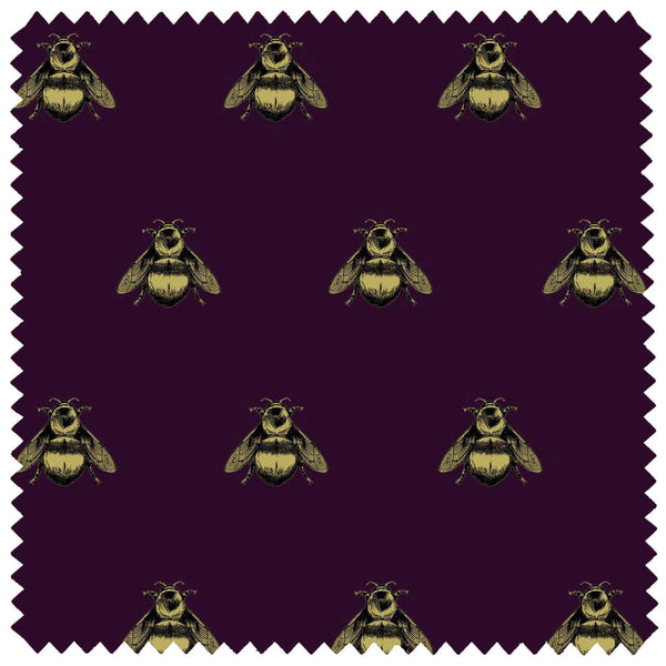 Napoleon Bee Velvet Black & Gold on Aubergine | Timorous Beasties Fabric