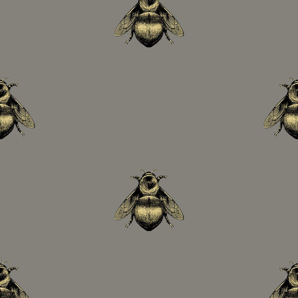 Napoleon Bee Black & Gold on Grey | Timorous Beasties Wallcovering