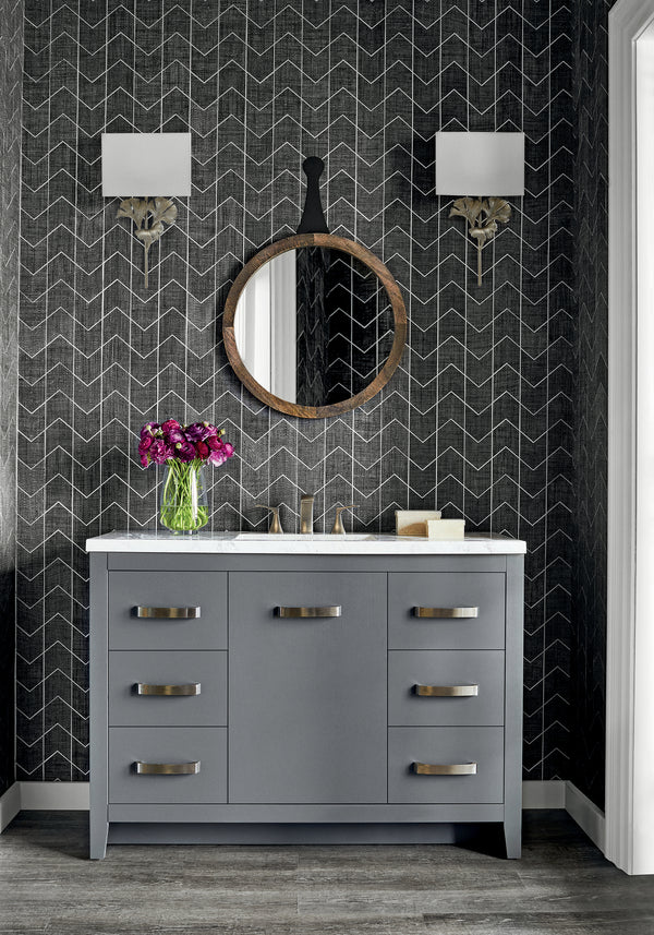 Cordoza Weave Charcoal - Charcoal Gray Wallcovering | Thibaut