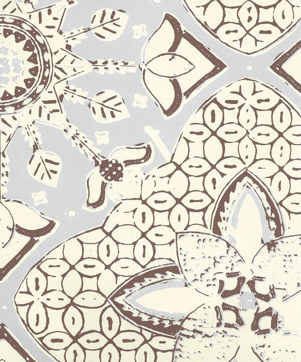 New Batik Cloud Brown on Off White Screen Printed | China Seas