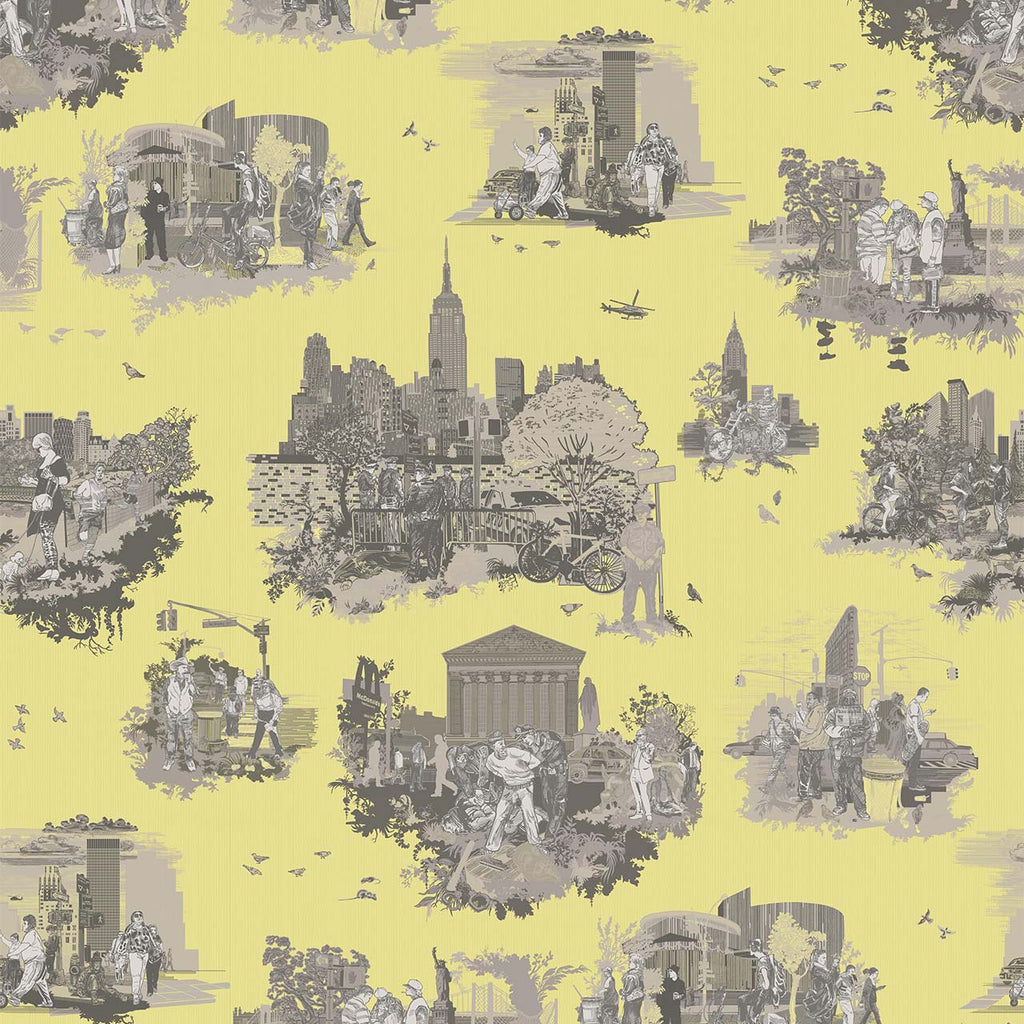 New York Toile Greys on Yellow