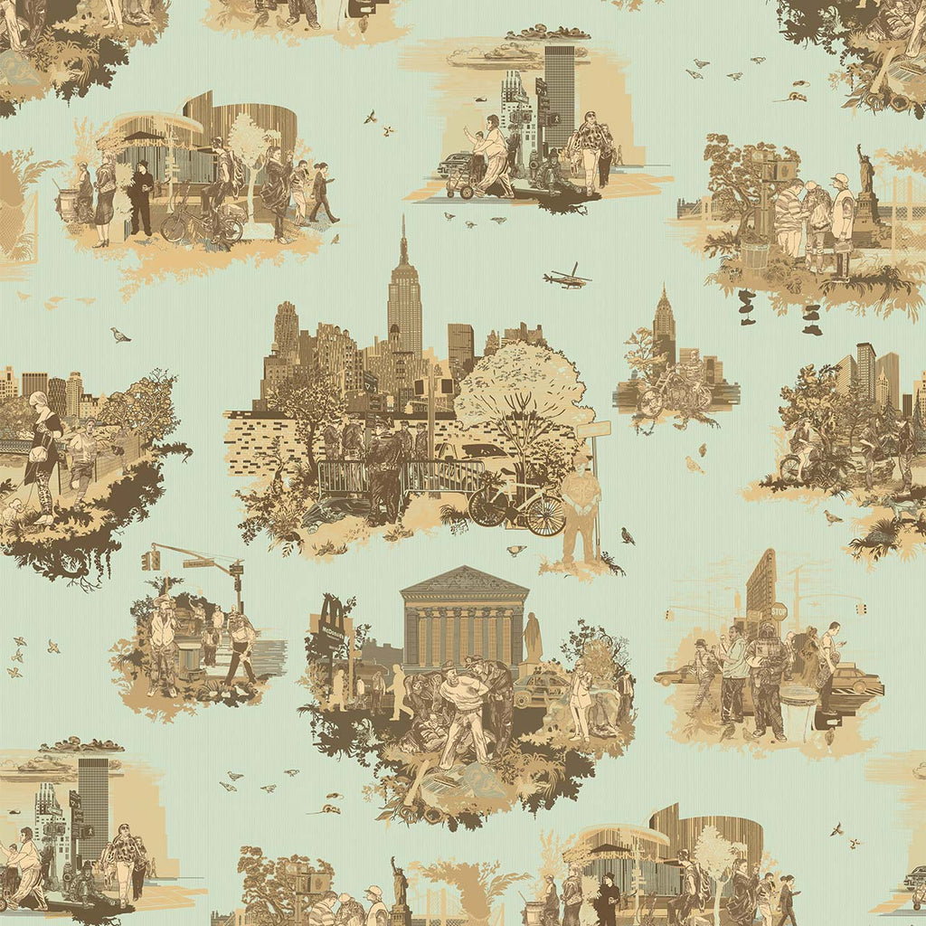 New York Toile Browns on Green