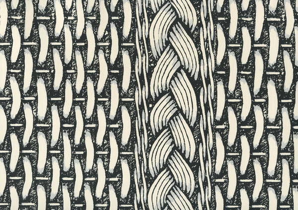 Newport Rattan Black Gray on Off White Paper Screen Printed | China Seas