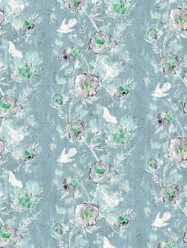 Nightingale Cork Pale Blue | Timorous Beasties Wallcovering