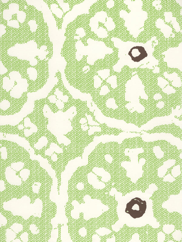 Nitik Grande Jungle Green Brown on Almost White Screen Printed | China Seas
