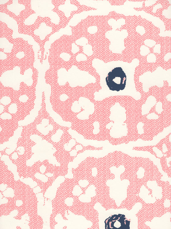 Nitik Grande Pink Navy on Almost White Screen Printed | China Seas