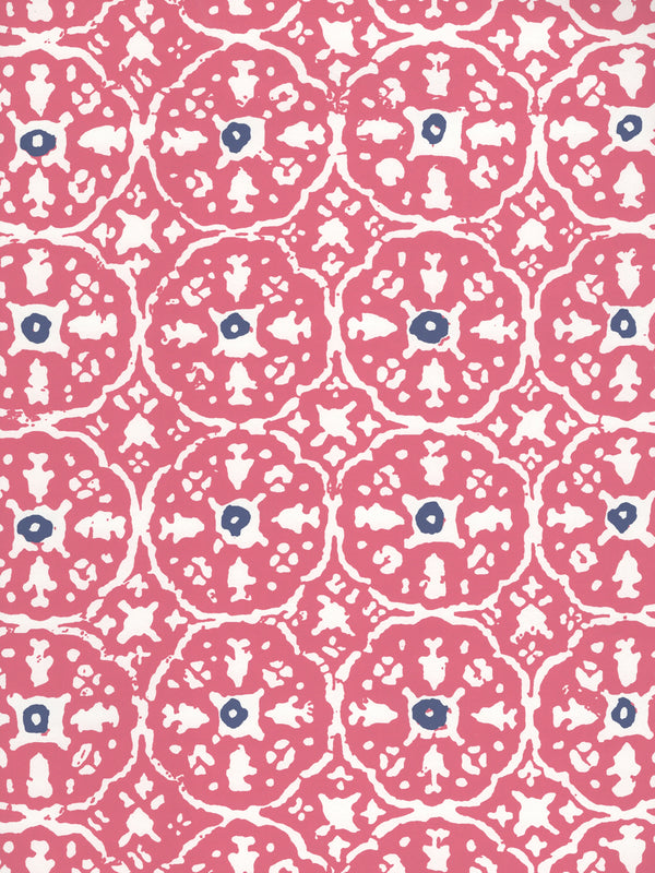 Nitik Ii Magenta Navy on White Screen Printed - Off-White Wallcovering | China Seas