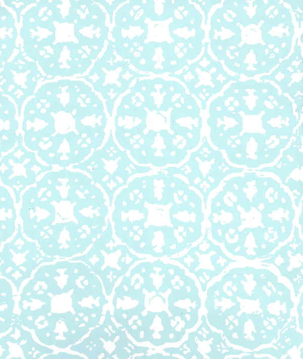 Nitik II New Blue No Dots on White Screen Printed | China Seas