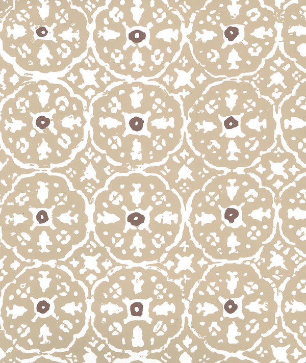 Nitik Ii Taupe Brown on White Screen Printed - Beige Wallcovering | China Seas