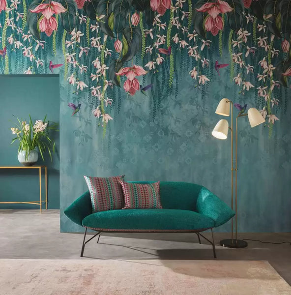 Trailing Orchid Panel Green Wallpaper | Osborne & Little Europe
