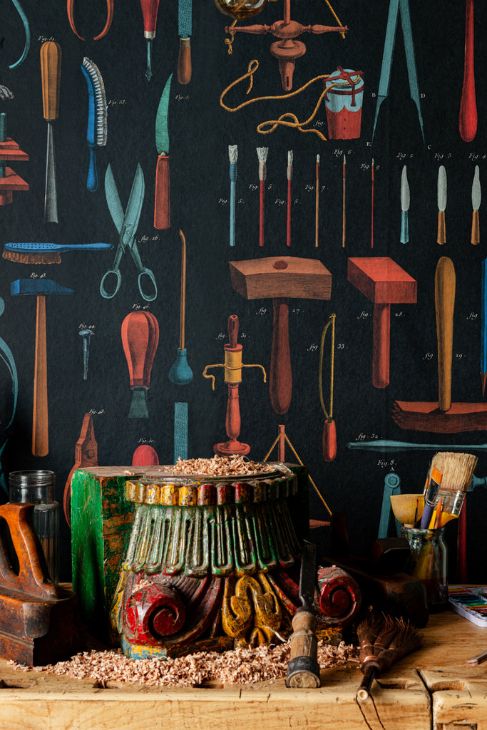 Old Tools Anthracite Wallpaper | Mind The Gap