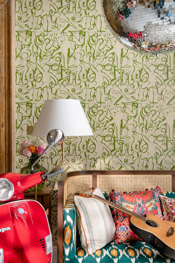 On the Stage Greenery - Taupe, Green Wallcovering | Mind the Gap
