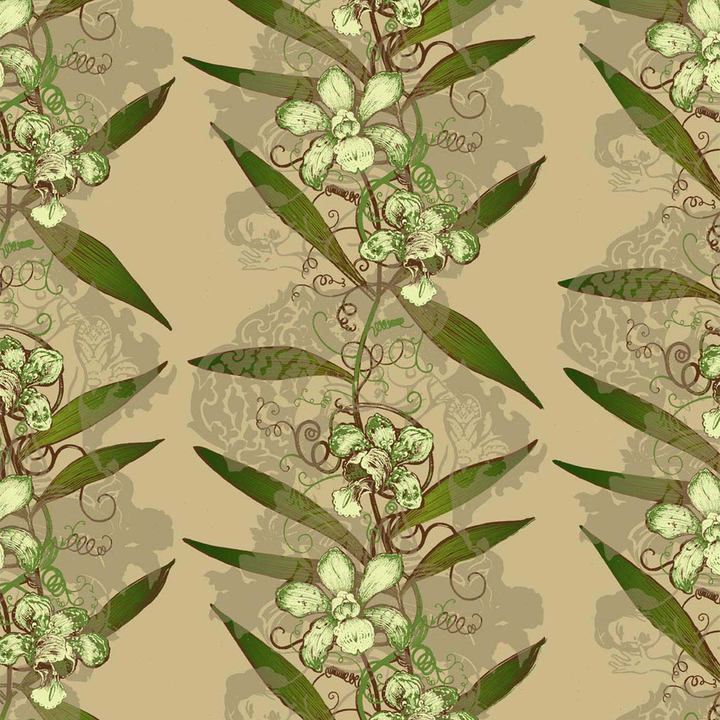 Oriental Orchid Greens on Khaki