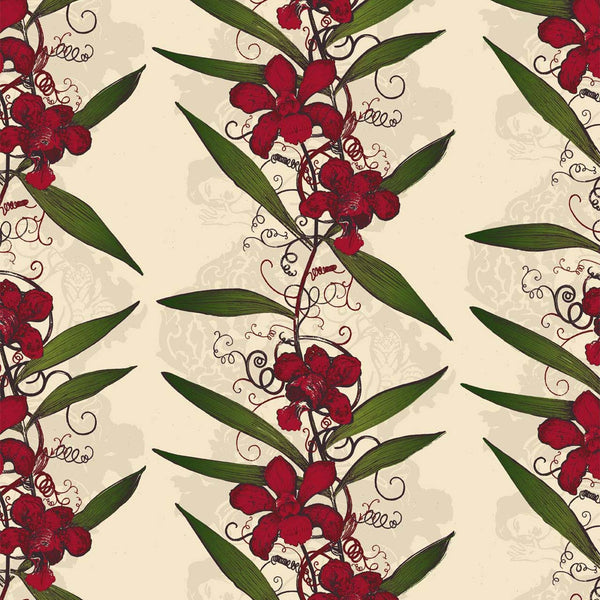 Oriental Orchid Reds & Greens on Cream | Timorous Beasties Wallcovering