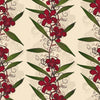Oriental Orchid Reds & Greens on Cream