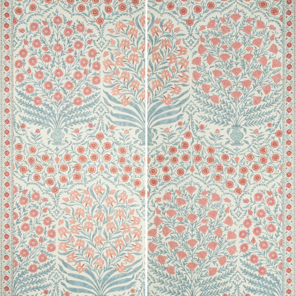 Sameera Paper - Red/Blue Multi By Lee Jofa | Oscar De La Renta Wallcovering | Botanical & Floral Wallcovering Print