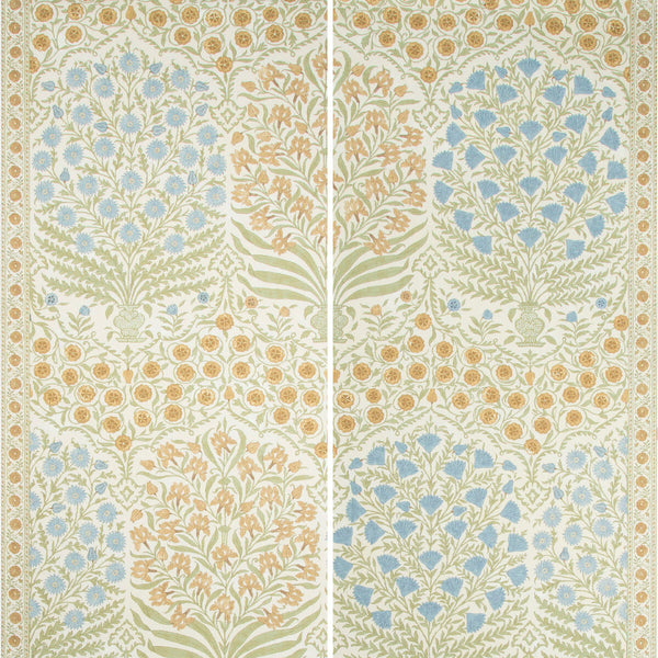 Sameera Paper - Sapphire/Gold Multi By Lee Jofa | Oscar De La Renta Wallcovering | Botanical & Floral Wallcovering Print