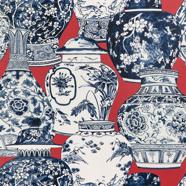 Pandan Paper - Chili/Blue Multi By Lee Jofa | Mindoro Wallcovering |Animal/Insects Novelty Wallcovering Print