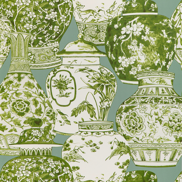 Pandan Paper - Mist/Jade Multi By Lee Jofa | Mindoro Wallpaper |Animal/Insects Novelty Wallcovering Print