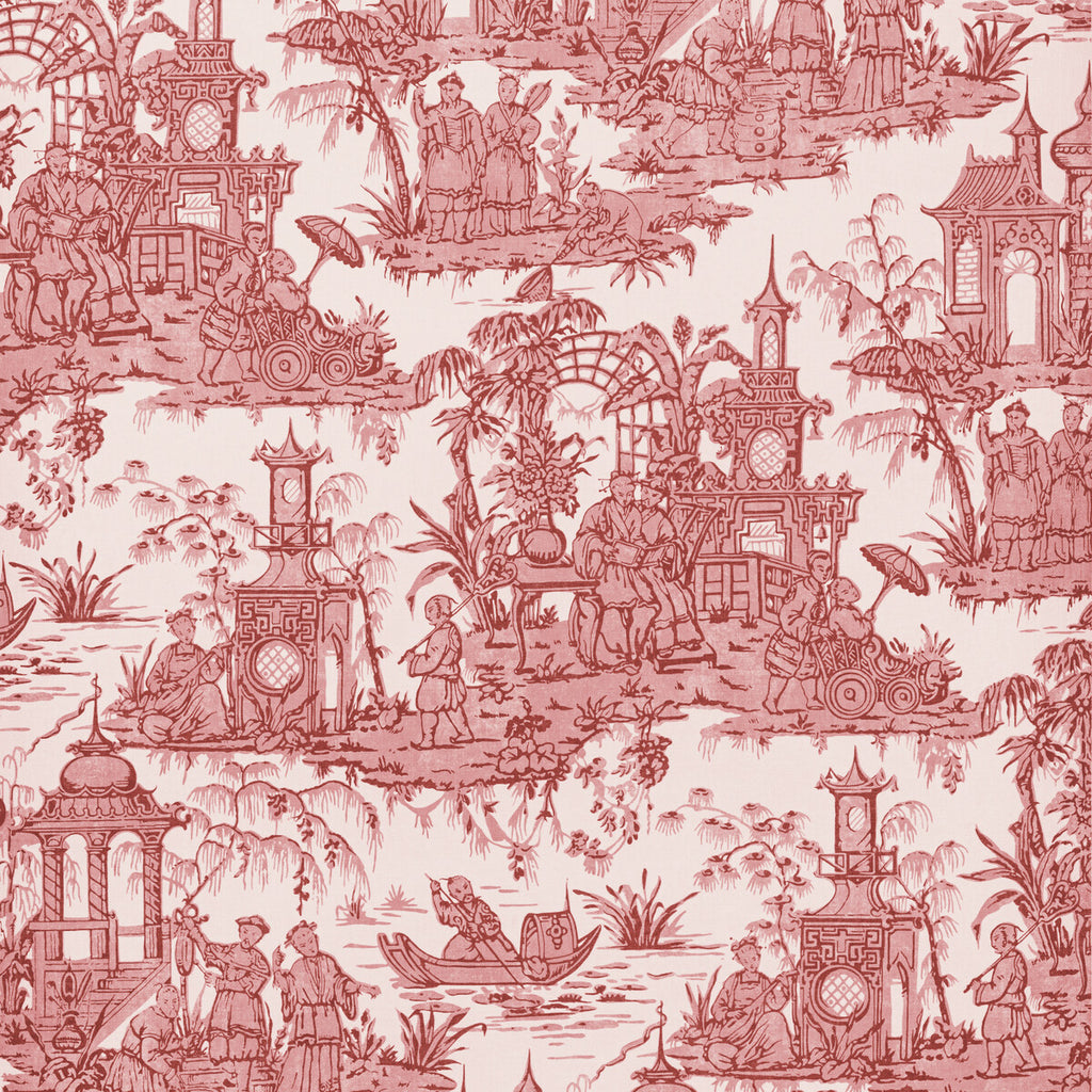 Pagoda Toile Paper - Garnet Red By Lee Jofa | Oscar De La Renta Iv | Chinoiserie Wallcovering Print