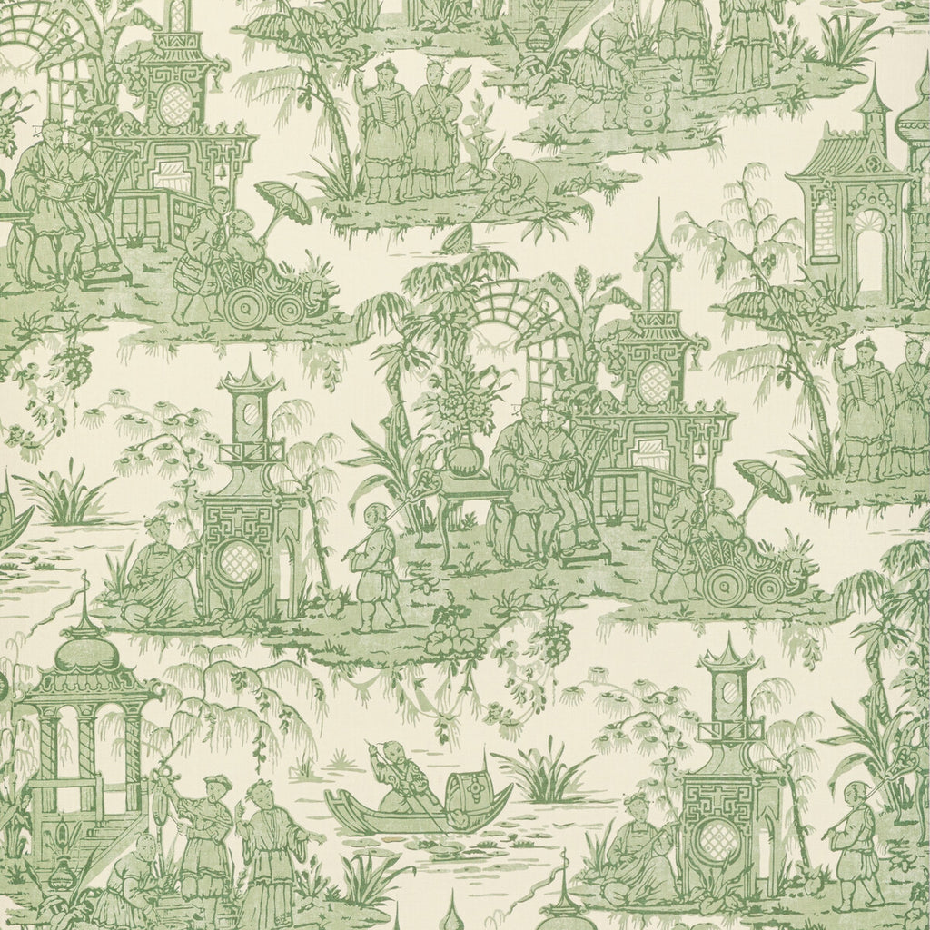 Pagoda Toile Paper - Green Green By Lee Jofa | Oscar De La Renta Iv | Chinoiserie Wallcovering Print