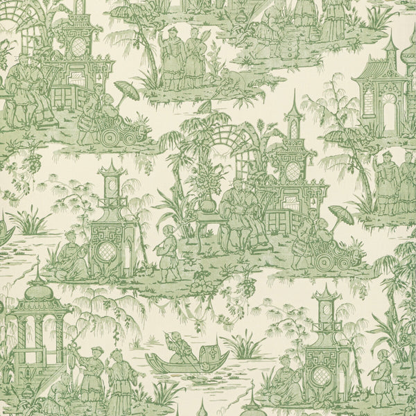 Pagoda Toile Paper - Green Green By Lee Jofa | Oscar De La Renta Iv | Chinoiserie Wallcovering Print