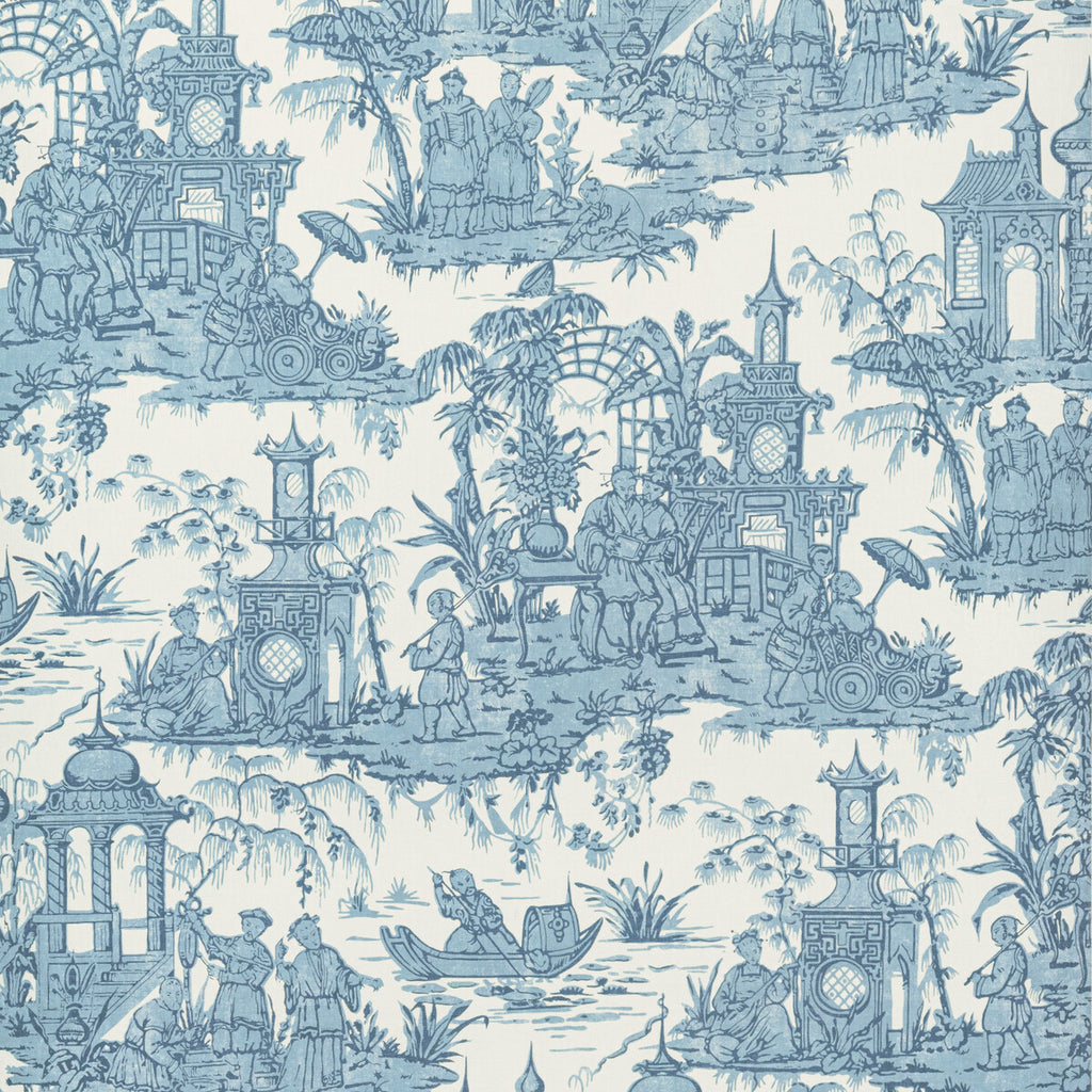 Pagoda Toile Paper - Blue Blue By Lee Jofa | Oscar De La Renta Iv | Chinoiserie Wallcovering Print