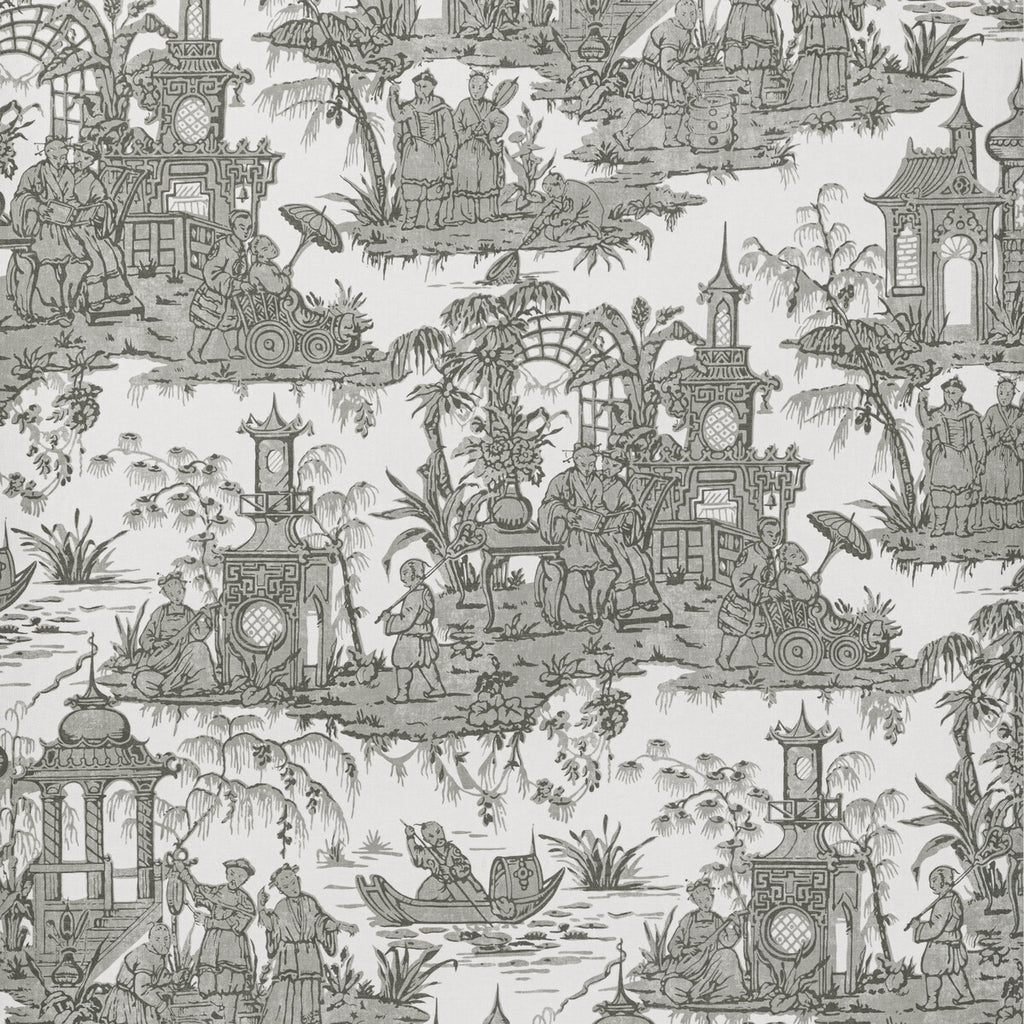Pagoda Toile Paper - Coal Charcoal By Lee Jofa | Oscar De La Renta Iv | Chinoiserie Wallcovering Print