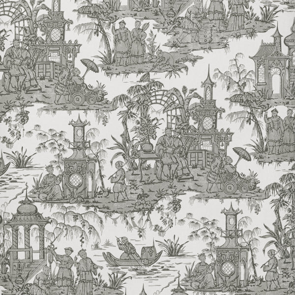 Pagoda Toile Paper - Coal Charcoal By Lee Jofa | Oscar De La Renta Iv | Chinoiserie Wallcovering Print