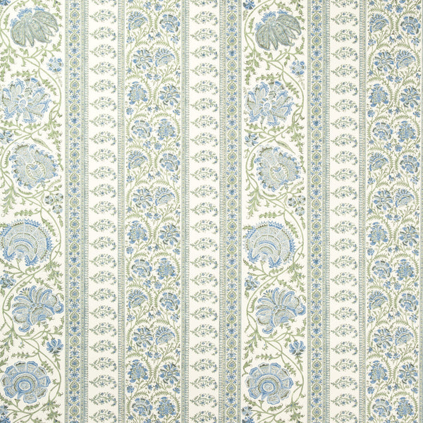 Indiennes Stripe Wp - Sea Blue By Lee Jofa | Sarah Bartholomew Wallcoverings |Paisley Stripes Wallcovering Print
