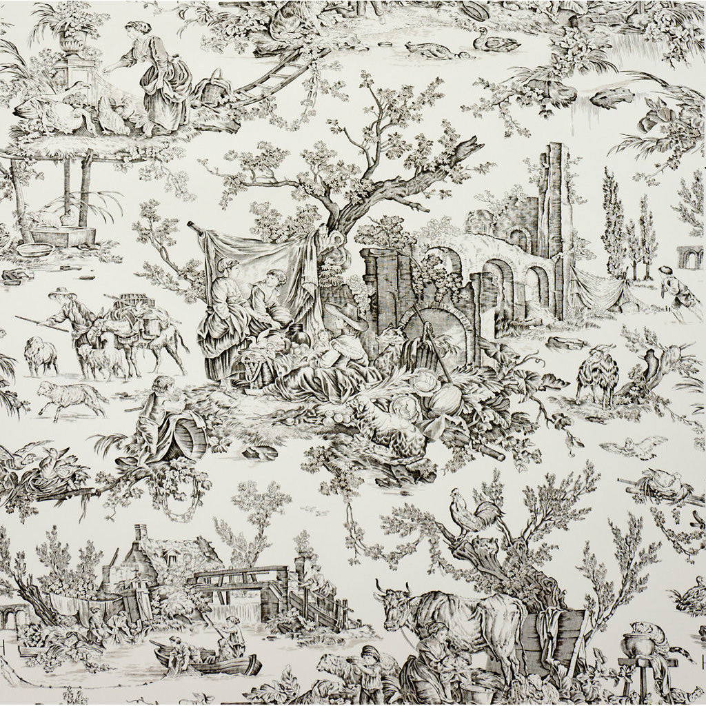 Le Hameau - Charcoal Black By Brunschwig & Fils | Toile Wallcovering Print