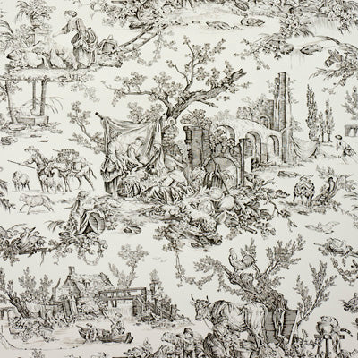 Le Hameau - Charcoal Black By Brunschwig & Fils |  | Toile Wallcovering Print