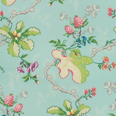Samples and Purchasing available for Fabriano - Aqua Multi By Brunschwig & Fils | Volume 57 | Botanical & Floral Wallcovering Print at Designer Wallcoverings and Fabrics