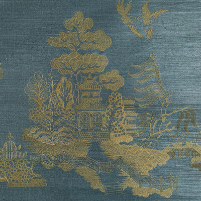 La Pagode - Teal By Brunschwig & Fils | Les Ensembliers Wallcoverings | Chinoiserie Wallcovering Embroidery