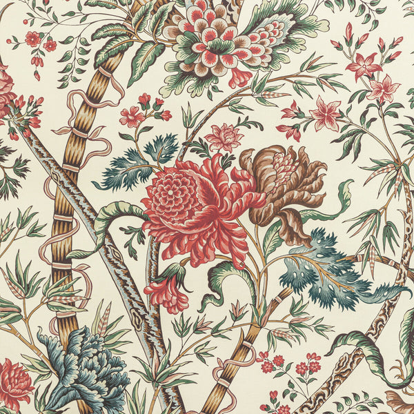 Luberon - Red/Teal Red By Brunschwig & Fils | Manoir Wallcoverings |Botanical & Floral Jacobeans Wallcovering Print