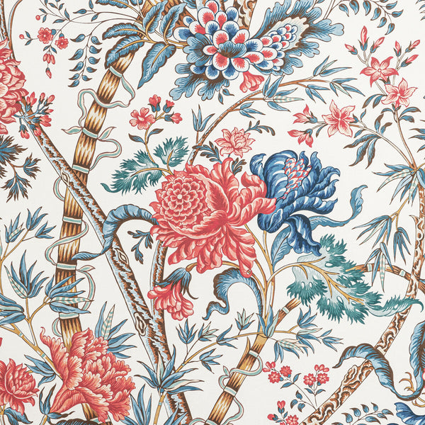 Luberon - Red/Blue Red By Brunschwig & Fils | Manoir Wallcoverings |Botanical & Floral Jacobeans Wallcovering Print