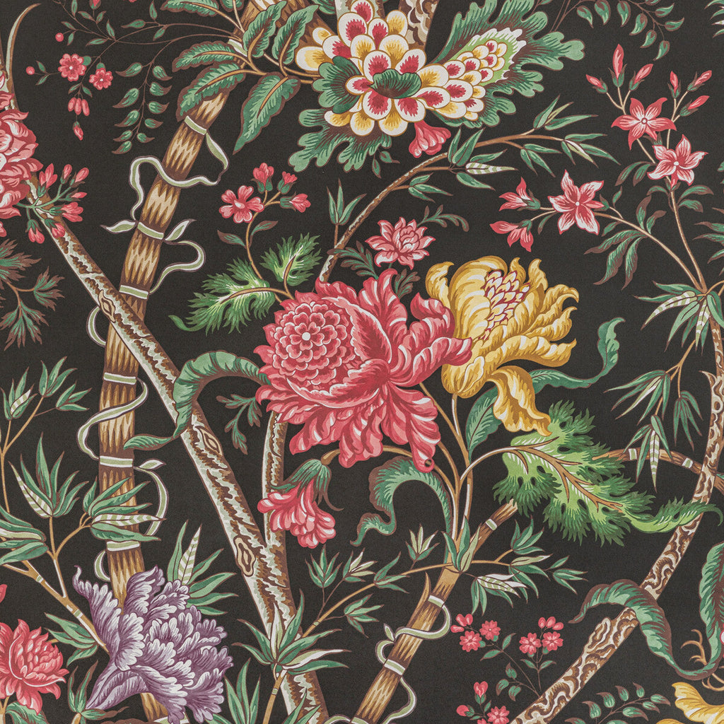 Samples and Purchasing available for Luberon - Noir/Multi Multi By Brunschwig & Fils | Manoir Wallpapers |Botanical & Floral Jacobeans Wallcovering Print at Designer Wallcoverings and Fabrics