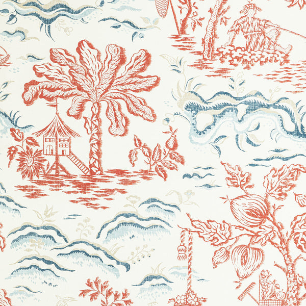 Valensole - Red/Blue Red By Brunschwig & Fils | Manoir Wallcoverings |Botanical & Floral Toile Wallcovering Print