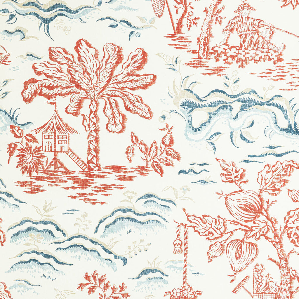 Samples and Purchasing available for Valensole - Red/Blue Red By Brunschwig & Fils | Manoir Wallpapers |Botanical & Floral Toile Wallcovering Print at Designer Wallcoverings and Fabrics