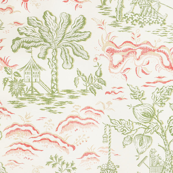 Valensole - Leaf/Rose Green By Brunschwig & Fils | Manoir Wallcoverings |Botanical & Floral Toile Wallcovering Print