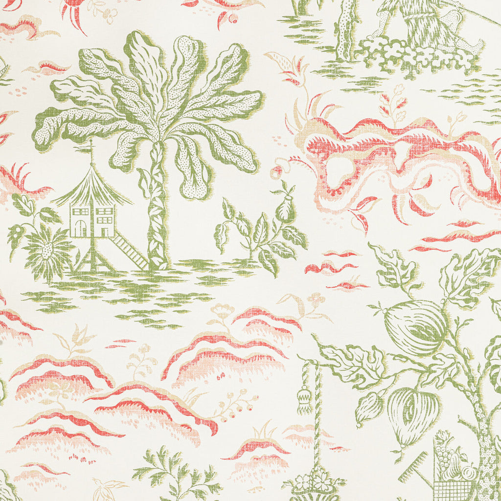 Samples and Purchasing available for Valensole - Leaf/Rose Green By Brunschwig & Fils | Manoir Wallpapers |Botanical & Floral Toile Wallcovering Print at Designer Wallcoverings and Fabrics