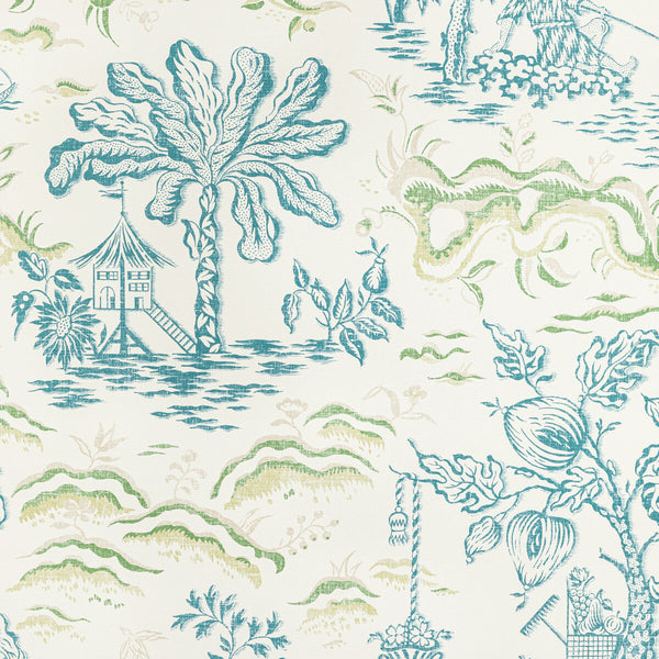 Valensole - Teal/Leaf Teal By Brunschwig & Fils | Manoir Wallcoverings |Botanical & Floral Toile Wallcovering Print