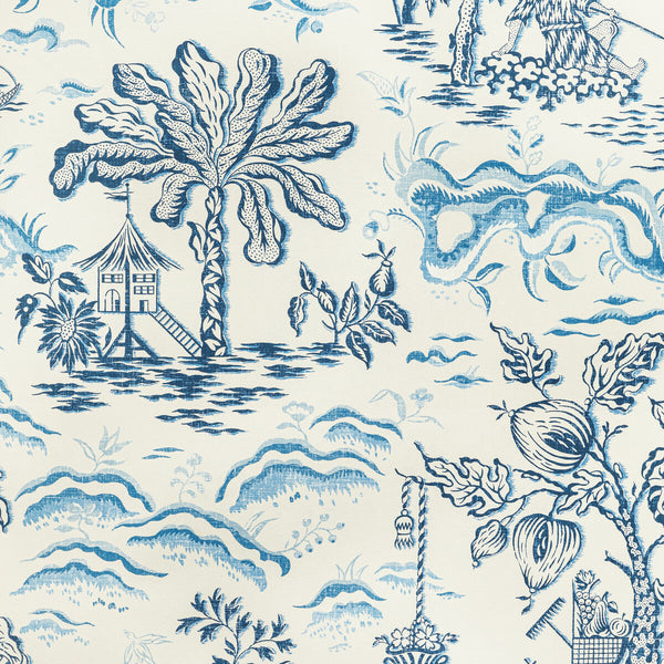 Valensole - Navy/Sky Blue By Brunschwig & Fils | Manoir Wallcoverings |Botanical & Floral Toile Wallcovering Print