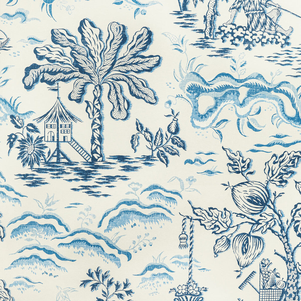 Samples and Purchasing available for Valensole - Navy/Sky Blue By Brunschwig & Fils | Manoir Wallpapers |Botanical & Floral Toile Wallcovering Print at Designer Wallcoverings and Fabrics