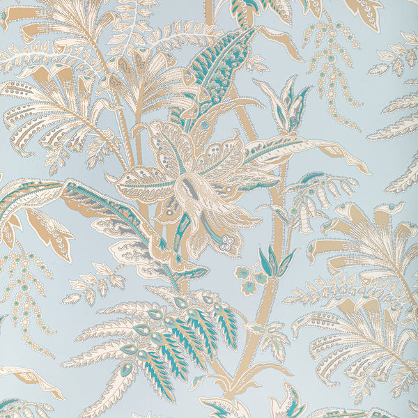 Samples and Purchasing available for Seychelles - Dove Turquoise By Brunschwig & Fils | Manoir Wallpapers |Botanical & Floral Jacobeans Wallcovering Print at Designer Wallcoverings and Fabrics