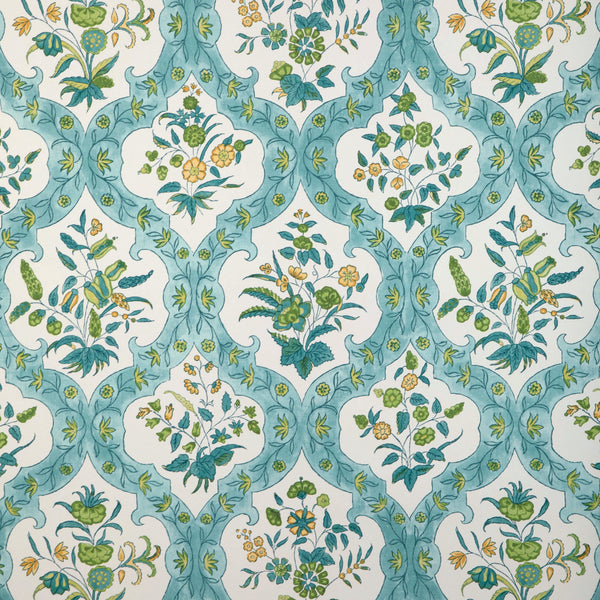 Ventoux - Aqua/Leaf White By Brunschwig & Fils | Cadenet Wallcoverings |Botanical & Floral Damask Wallcovering Print