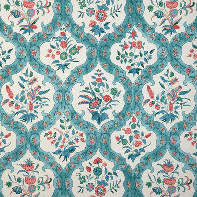 Ventoux - Teal/Rose White By Brunschwig & Fils | Cadenet Wallcoverings |Botanical & Floral Damask Wallcovering Print