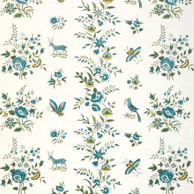 Aurel - Aqua/Leaf White By Brunschwig & Fils | Cadenet Wallcoverings |Animal/Insects Botanical & Floral Wallcovering Print