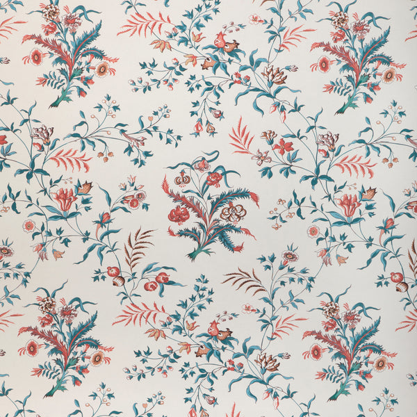 Chancay - Teal/Rose White By Brunschwig & Fils | Cadenet Wallcoverings | Botanical & Floral Wallcovering Print
